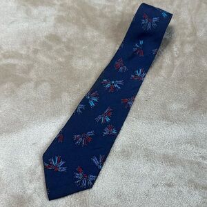 Korean Air Geometric Floral Motif Red White Blue Silk Tie America Birthday